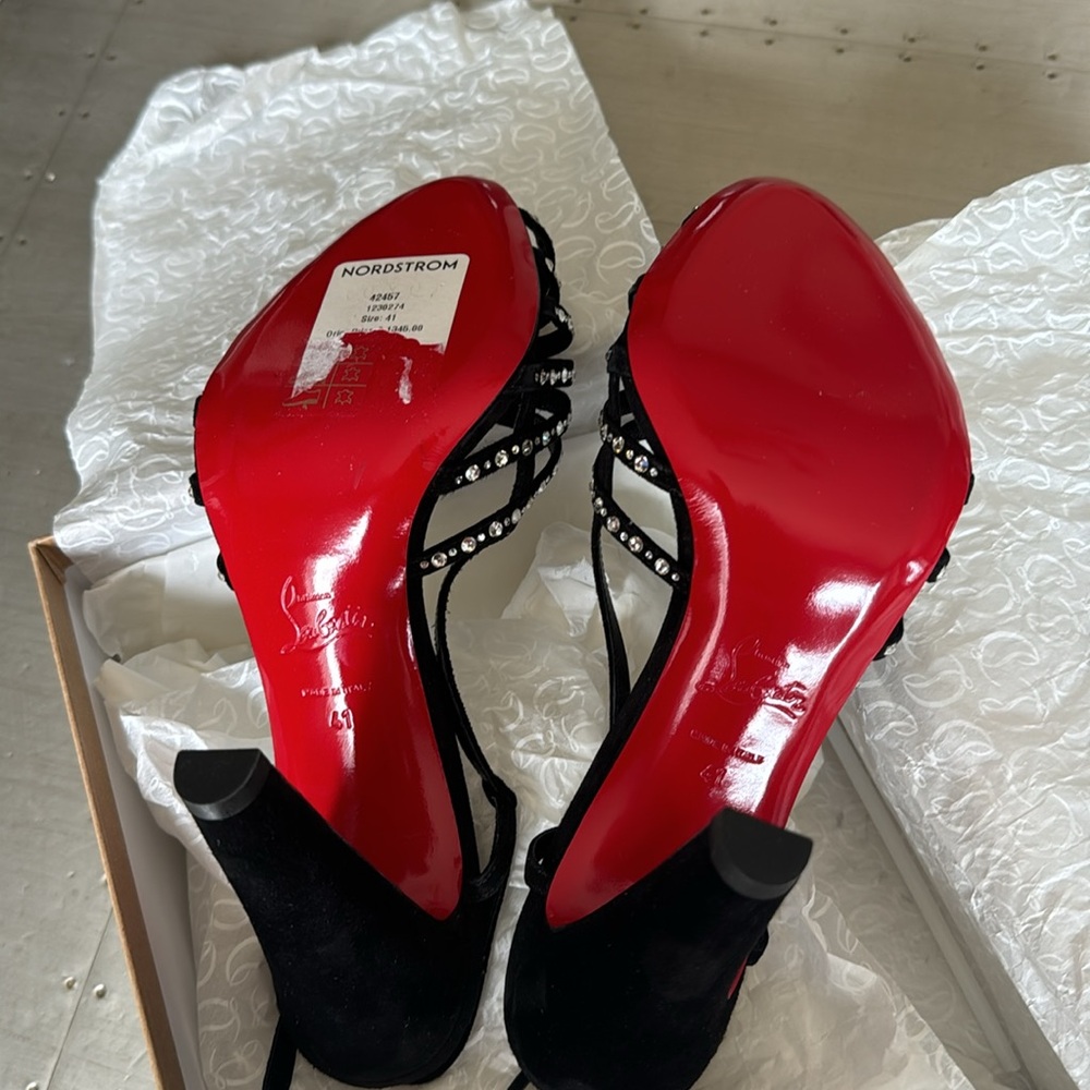 Christian Louboutin vegastrassima black suede rhinestone pump 100mm sz 41 - Picture 9 of 12